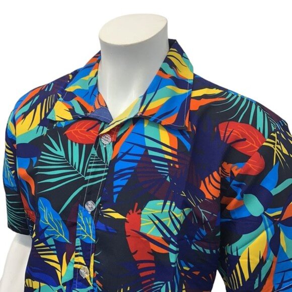 SHUANGQI MEN'S HAWAIIAN ALOHA MULTI-COLORED SHIRT - Picture 7 of 9